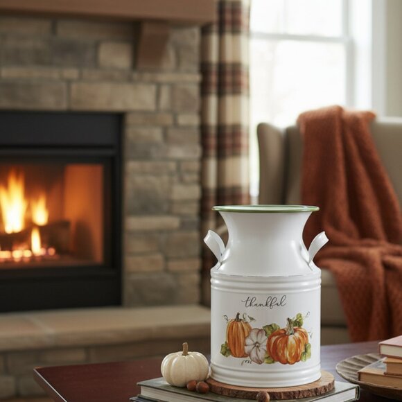 Thankful Pumpkins Metal Milk Can Fall Autumn Home Thanksgiving Table Decoration - Picture 2 of 4